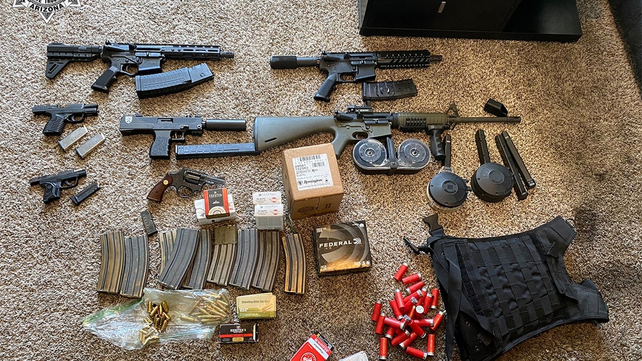 A photo showing all of the weapons found in Davis' home