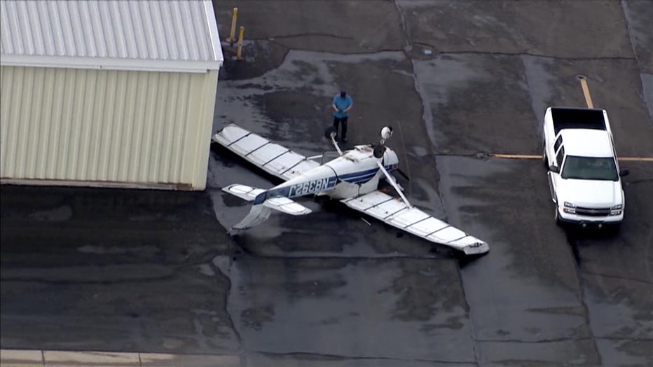 A plane that flipped over during a storm on July 15, 2021 at Falcon Field in Mesa.