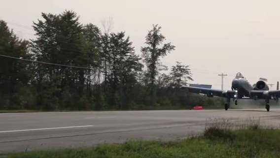 Michigan Air National Guard lands jet on highway as part of training exercise