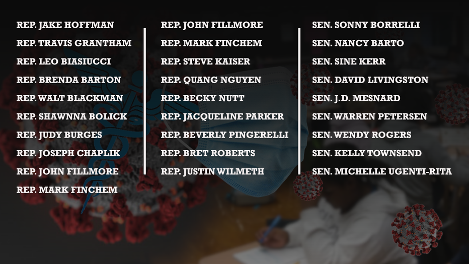 List of Arizona Republican lawmakers who call on Gov. Doug Ducey to reprimand school districts who they say are in violation of state law with mask and COVID-19 protocols.