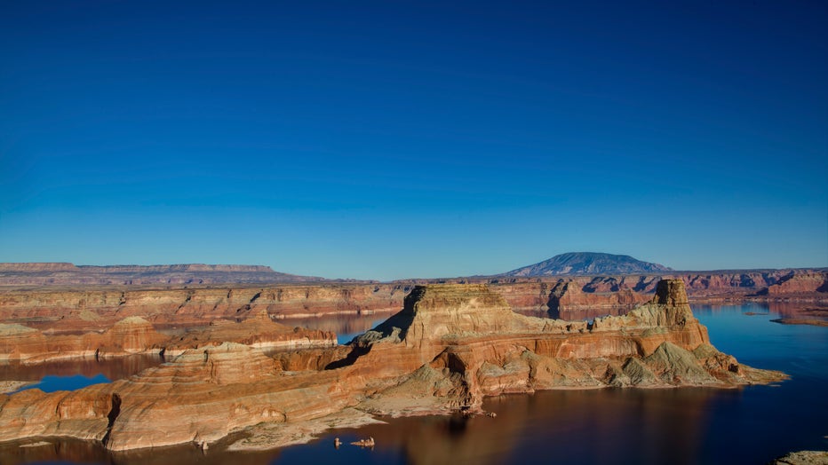 View of Gunsight Butte and Navajo Mountain form Alstrom Point in Lake Powell.