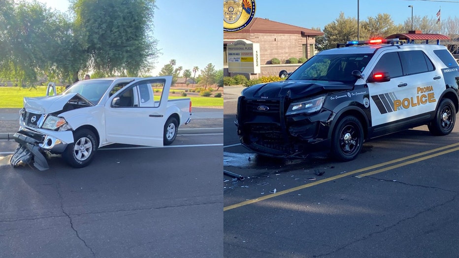A suspected impaired driver crashed head-on into a Peoria police officer's SUV.