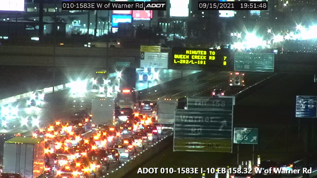 Traffic flows again on 1-10 near Warner Road after 3-car crash involving tour bus