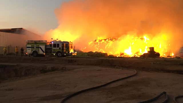 Massive hay fire burns at Mesa dairy farm