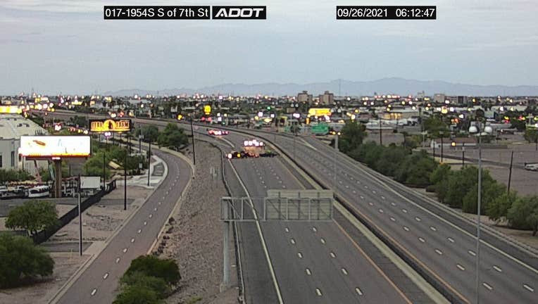 The southbound lanes of I-17 are closed near 7th Street.