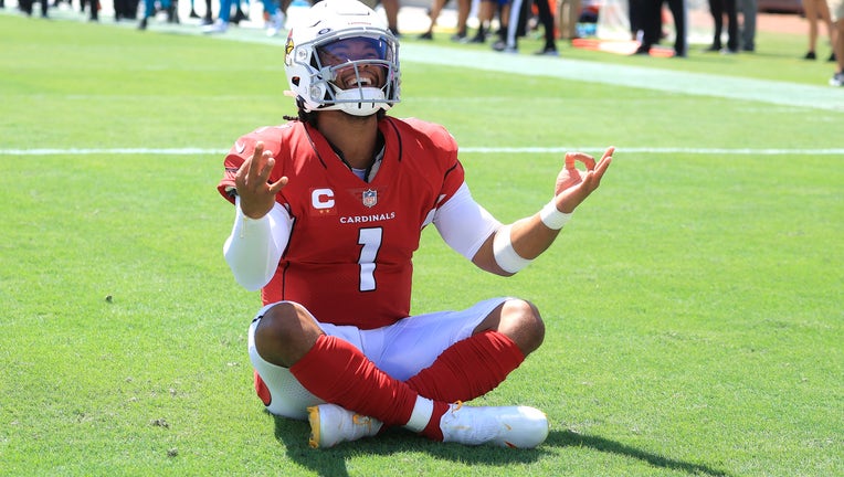 Kyler Murray #1 of the Arizona Cardinals celebrates a touchdown
