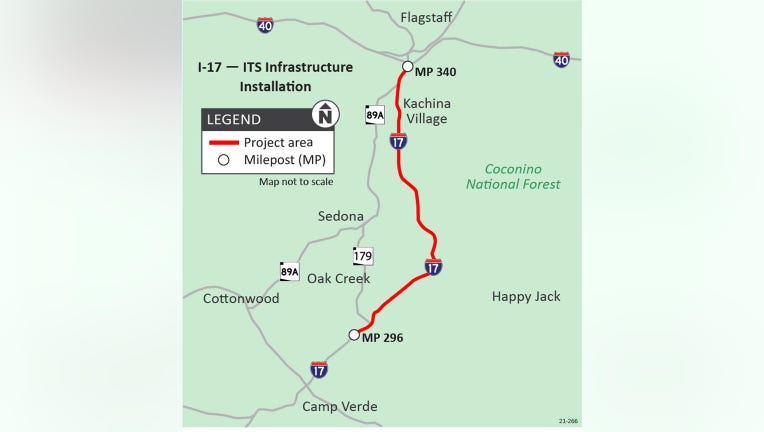 A map showing where the high-speed fiber optic infrastructure will be placed between Flagstaff and Camp Verde.