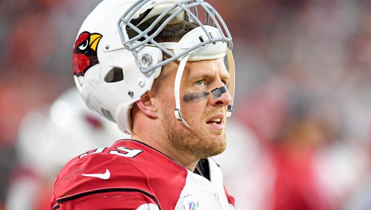 J.J. Watt #99 of the Arizona Cardinals looks on in the fourth quarter against the Cleveland Browns at FirstEnergy Stadium