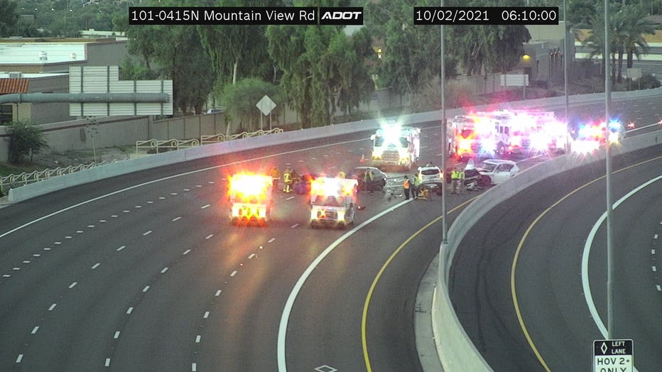 First responders at the aftermath of a crash near Loop 101 and Mountain View Road.