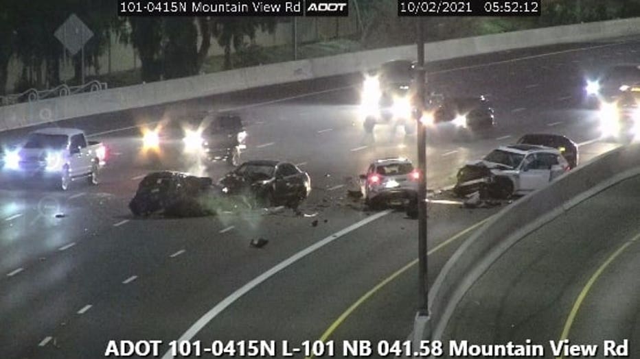 The wreckage of a crash on Loop 101 in Scottsdale