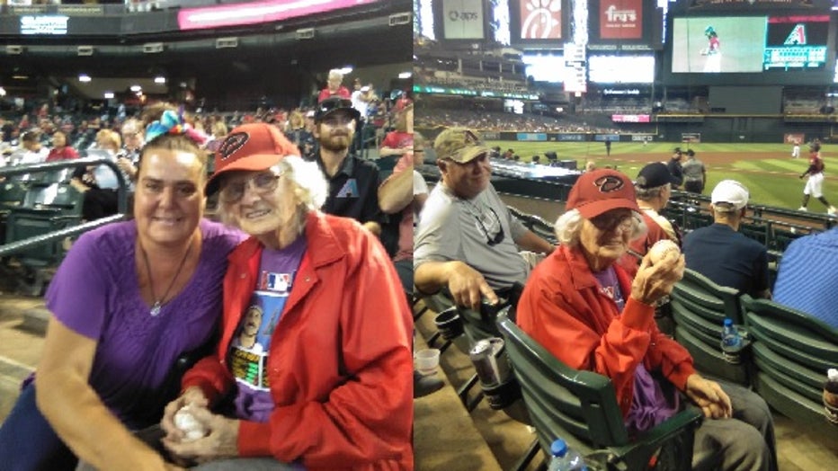 92-year-old Modine Raymond at an Arizona Diamondbacks game on Oct. 3, 2021. Photos courtesy of Jennifer Penrod