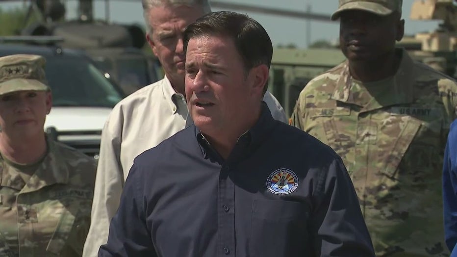 Gov. Doug Ducey speaks at the U.S.-Mexico border in Texas on Oct. 6.