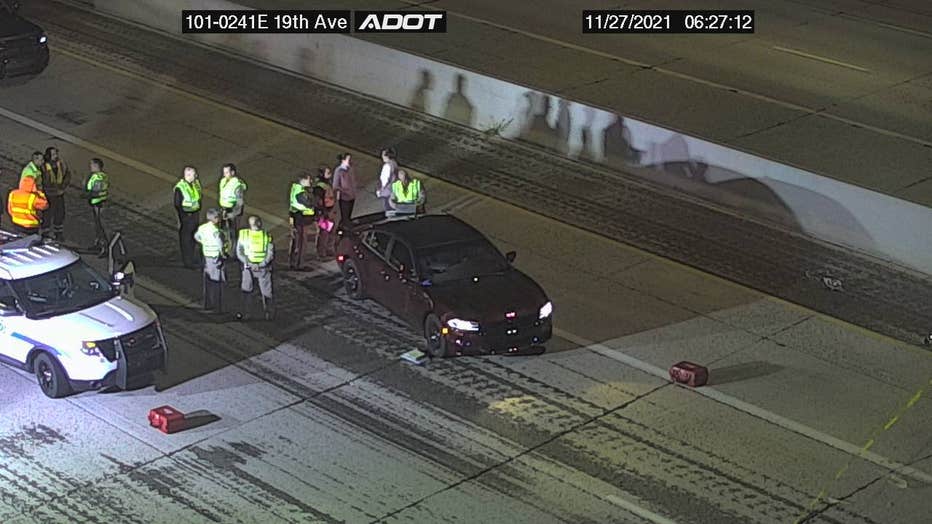 The scene of a crash investigation on Loop 101 in north Phoenix.