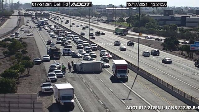 Overturned truck cleared from northbound lanes on Interstate 17 in Phoenix