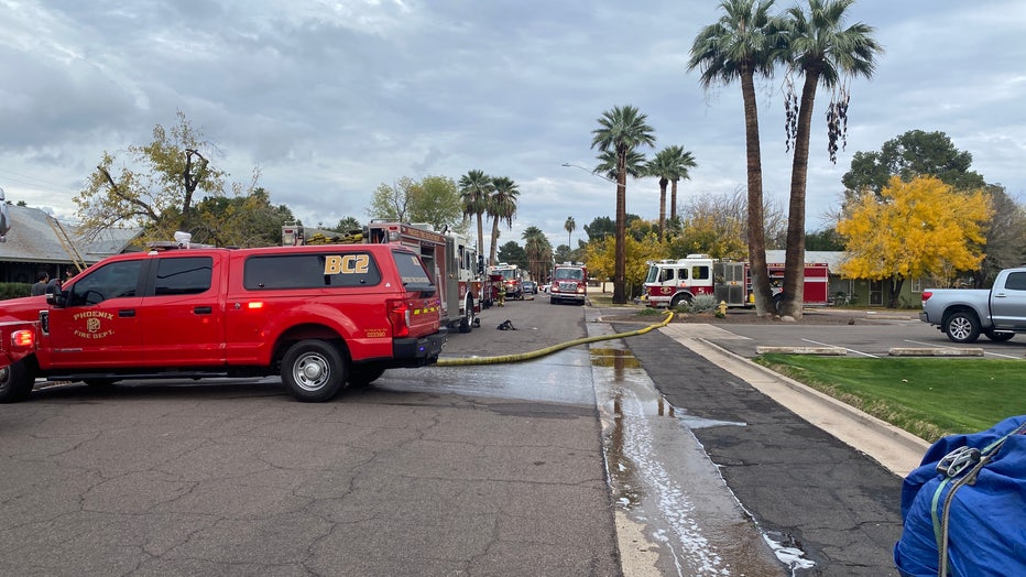 Phoenix firefighters on scene on a Christmas tree fire on Dec. 25 near 24th Street and Osborn Road.