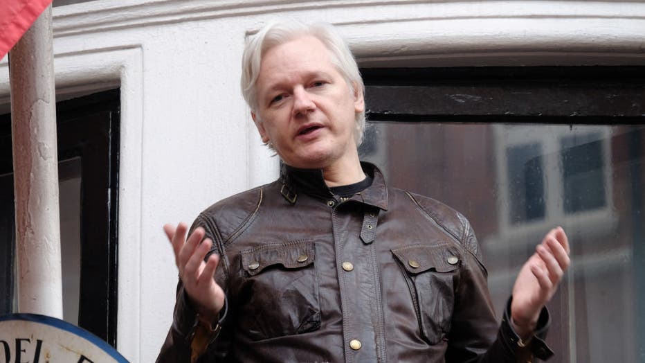 Julian Assange speaks at Ecuadorian embassy