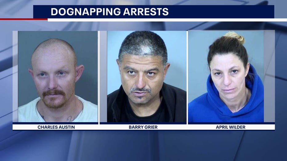 April Wilder, Charles Austin and Barry Grier are accused of taking two dogs from the backyard of a Glendale home.