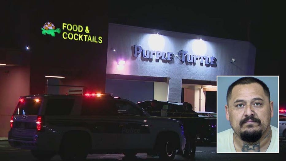 Police said Herman Samarripas, 41, was arrested in connection to a shooting at the Purple Turtle in Phoenix that left three security guards injured.