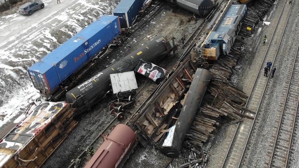 Freight train derails near Indianapolis, fire and fuel leak reported