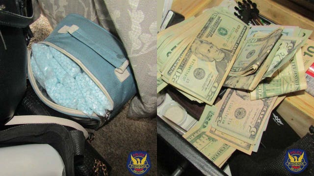 Police seize over $100K in cash, 45K fentanyl pills in north Phoenix; suspects arrested