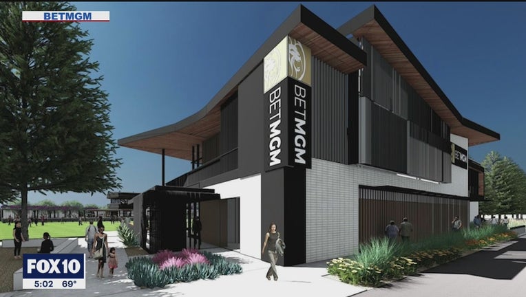 Rendering of a BetMGM sportsbook near State Farm Stadium in Glendale, Arizona