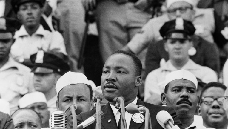 Martin Luther King Jr., gives his "I Have a Dream" speech to a crowd before the Lincoln Memorial during the Freedom March in Washington, DC, on August 28, 1963. The widely quoted speech became one of his most famous. (Getty)