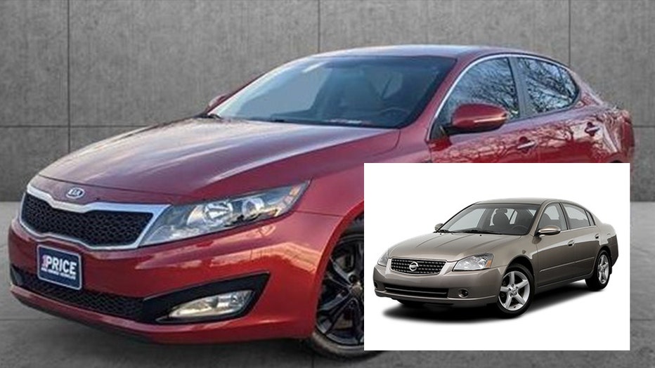 The Maricopa County Sheriff's Office says a red Kia Optima sedan and a gray Nissan Altima possibly hit a person near El Mirage Road and Northern Parkway in Glendale on Jan. 1. These images are not actual images of the suspect cars.