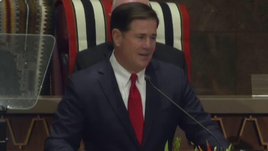 Arizona Gov. Doug Ducey gives his final State of the State address on Jan. 10, 2022.