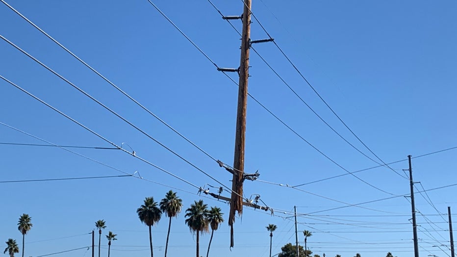 A power pole was sheared in half after a rollover crash near 35th Avenue and Thunderbird.