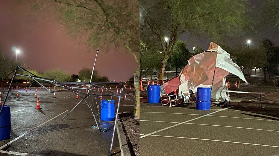 Embry Health was in clean-up mode Sunday morning after storms damaged many of its COVID-19 testing sites the night before when strong winds and rain came through. Photos courtesy of Abby Goude