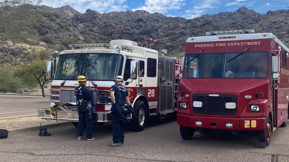 A Phoenix man was rescued on Saturday, Jan. 29 after the fire department says he crashed his bike on South Mountain and felt 20 feet down a cliff. Photo courtesy of the Phoenix Fire Department