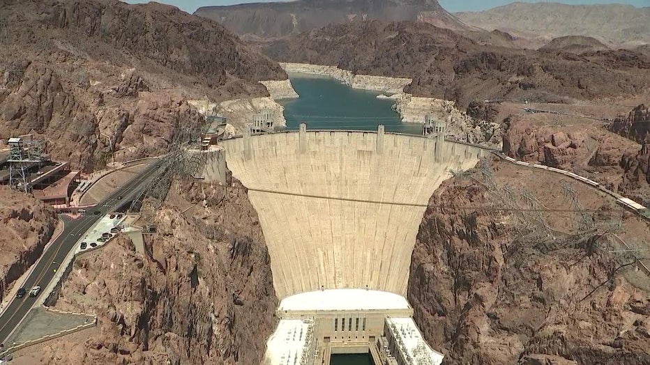 Colorado River, as seen from Hoover Dam, with Lake Mead behind it