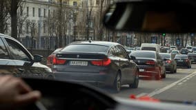 Russian attack on Ukraine prompts massive traffic jams as people flee Kyiv