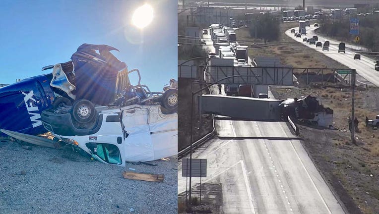 An overturned semi blocking Interstate 10 in Tucson. 