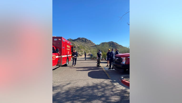 Phoenix fire crews outside the Quartz Ridge Trailhead.