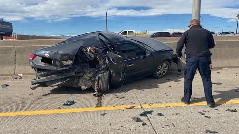 Photo showing aftermath of rear-end crash in Colorado. (Courtesy: Colorado State Patrol)