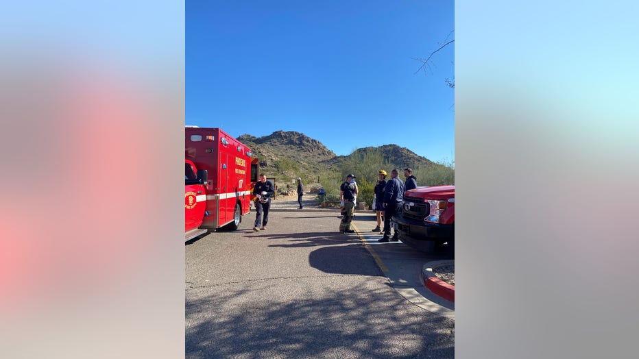 Phoenix fire crews outside the Quartz Ridge Trailhead.