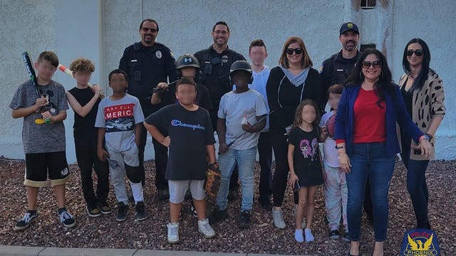 Phoenix police surprise kids throwing rocks with new sports equipment