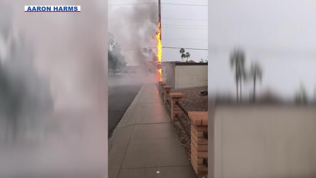 Electrical pole in Ahwatukee neighborhood catches fire during storm: 'Never seen anything like it'