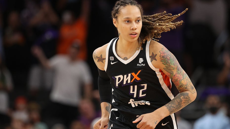 Brittney Griner #42 of the Phoenix Mercury during the first half in Game Four of the 2021 WNBA semifinals at Footprint Center on October 06, 2021 in Phoenix, Arizona.