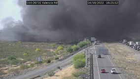 Massive fire burns in Tucson near I-10 and Valencia Road
