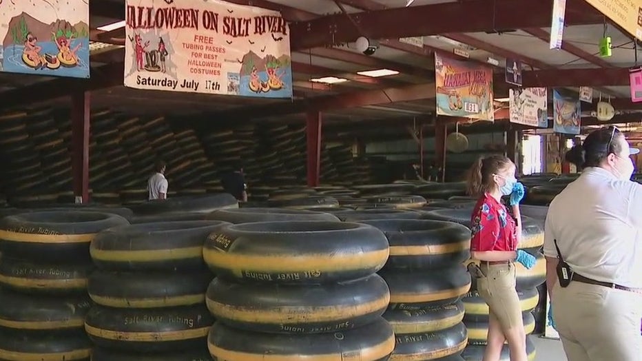 Tubes were stacked at the ready for Salt River Tubing's opening day last year, on May 1, 2021.
