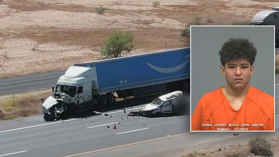 Kevin Avila was arrested after he allegedly drove a van head-on into a semi truck during a chase on I-10.