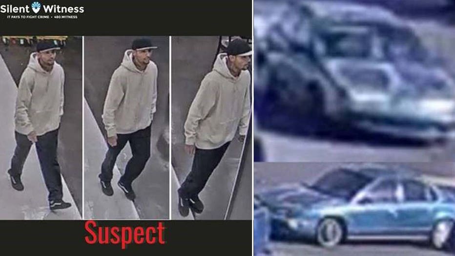 The suspect reportedly fled in a blue sedan.