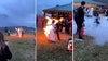 Newlywed stunt doubles light themselves on fire on wedding day
