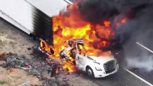 Semi-truck engulfed in flames along I-10 in southern Arizona