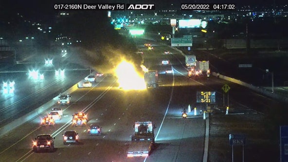 Fiery semi-truck crash closes I-17 in north Phoenix