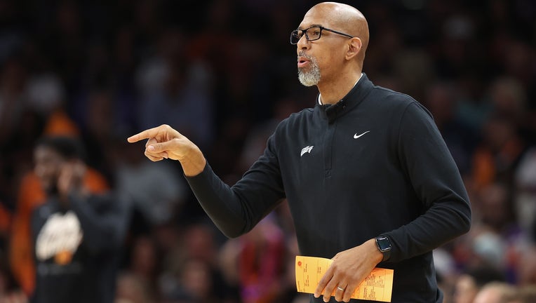 Head coach Monty Williams of the Phoenix Suns reacts during the first half of Game Two of the Western Conference Second Round NBA Playoffs at Footprint Center on May 04, 2022 in Phoenix, Arizona. (Photo by Christian Petersen/Getty Images)