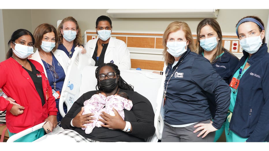 The staff at Westchester Medical Center in Valhalla, New York, are pictured with Kimberly Alarcon and her newborn twins Kenzy and Kenzley. (Photo: Provided)