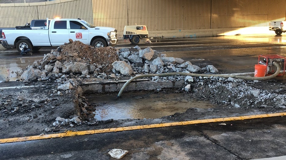 US 60 Eastbound lanes at McClintock Dr excavation area Following Tempe water pipe break. 